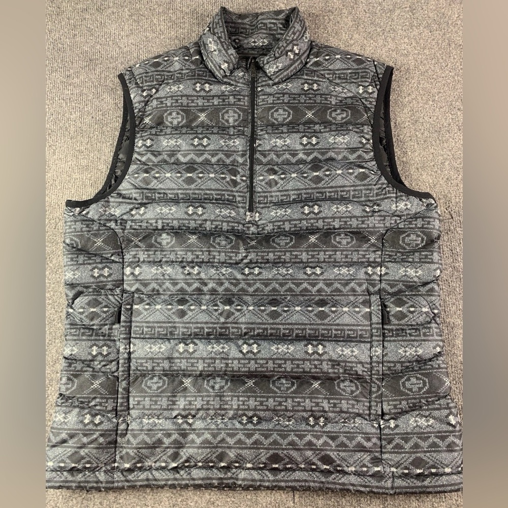 RLX Ralph Lauren Mens 1/4 Zip Aztec Print Puffer Down Vest Size L Gray/Black